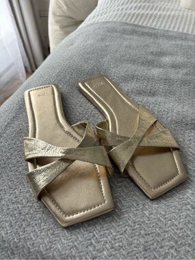 NWOT H&M Gold Crisscross Slide Sandals
